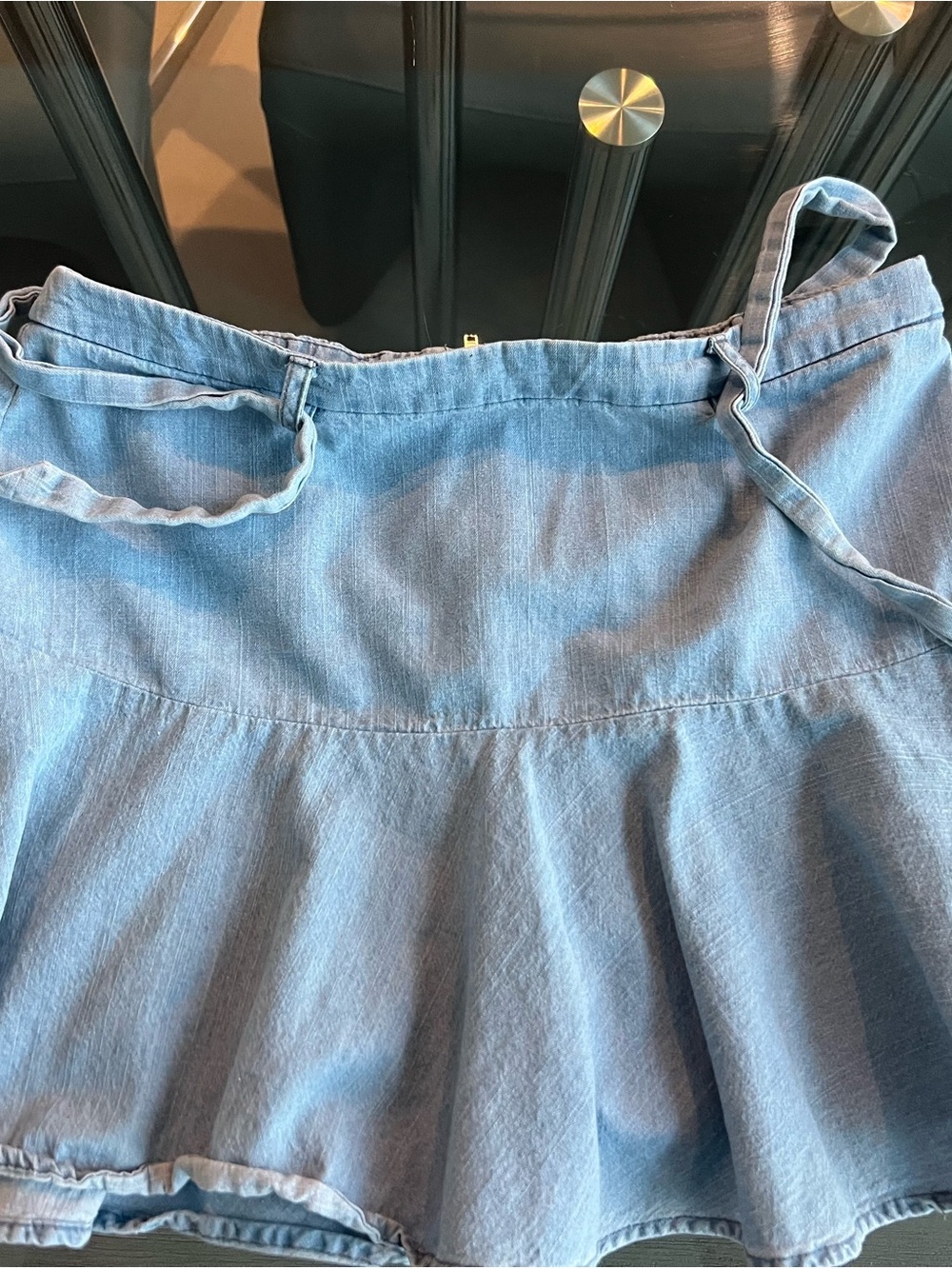 Chambray Flounce Mini Skirt - Light Blue